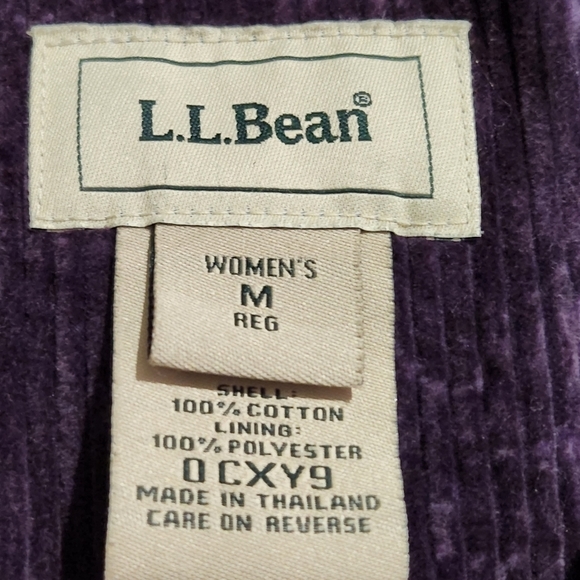 𝅺Size M L.L.Bean Corduroy Jacket Eggplant color Lightly Insulated - Picture 11 of 15